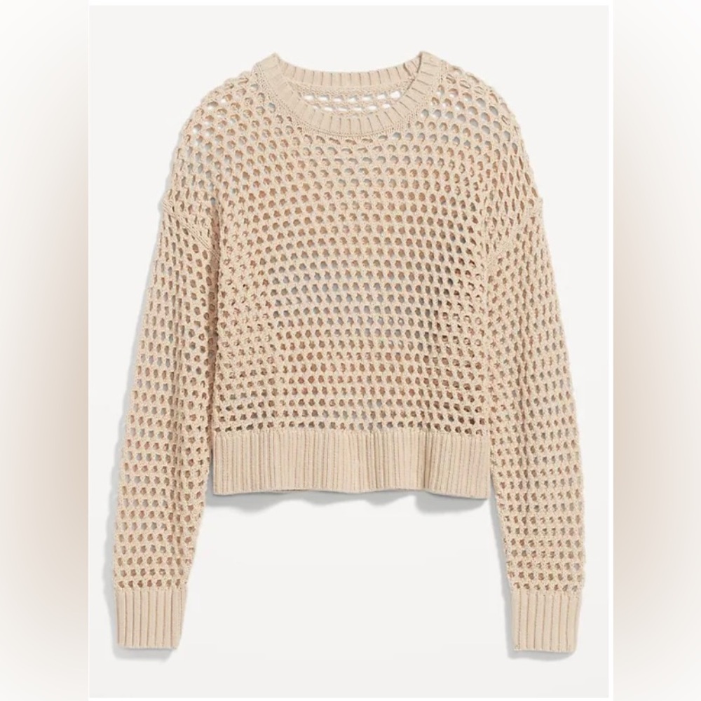 Open Stitch Pullover Sweater - beige
